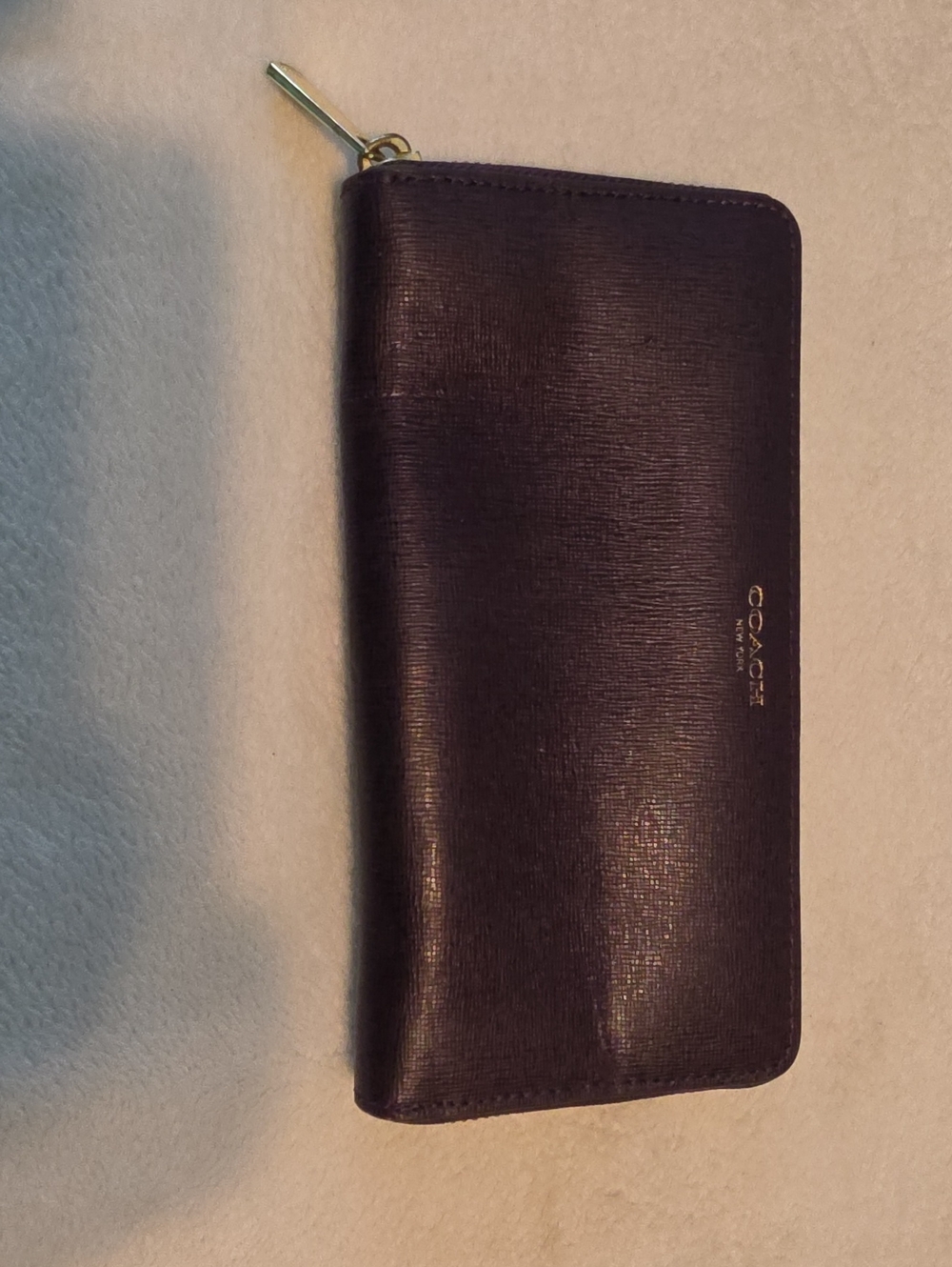 Coach Plum Zip-Around Leather Wallet with Gold Hardware